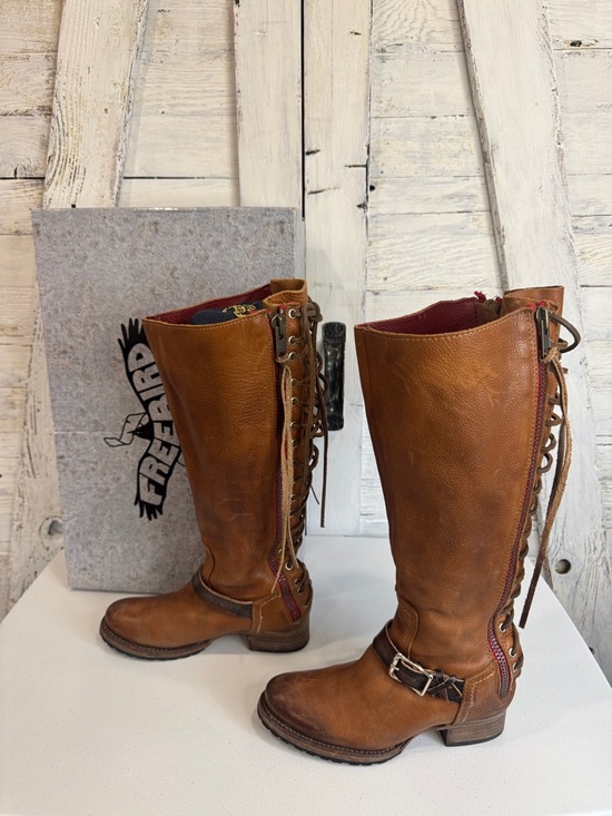 freebird Shoes - Freebird Tan Leather Tall Boots with Lace Up Shaft